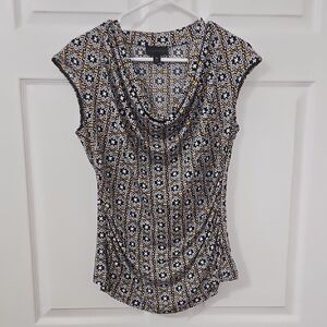 Worthington Women's Elegant Black and Gold Patterned Blouse